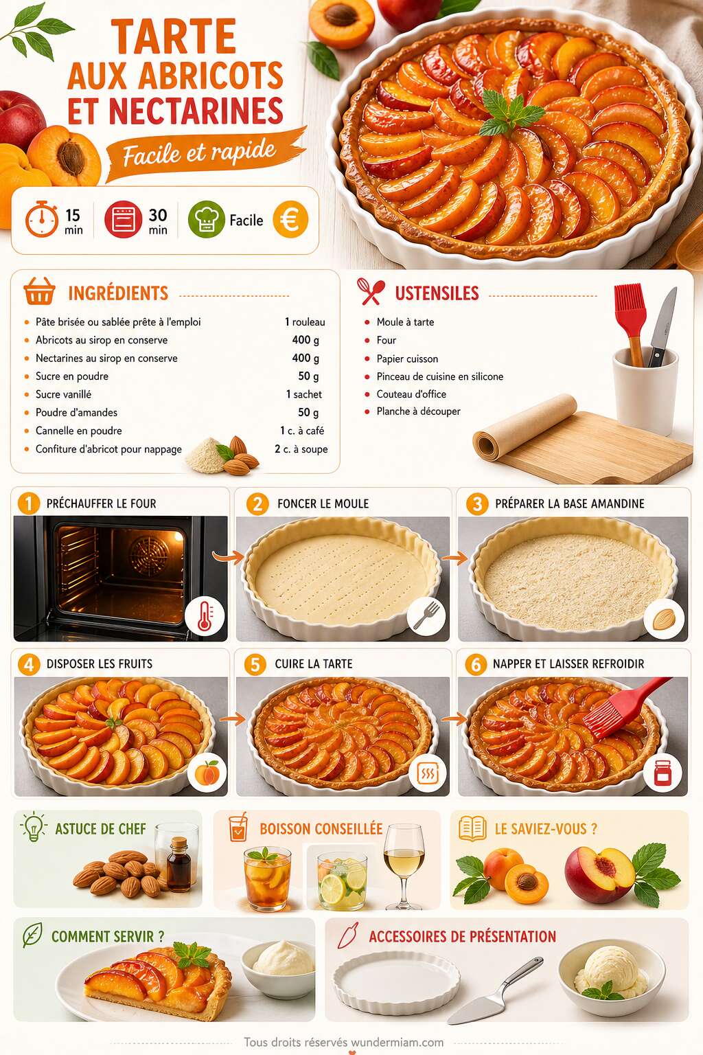 Fiche recette Recette de tarte aux abricots et nectarines facile et rapide