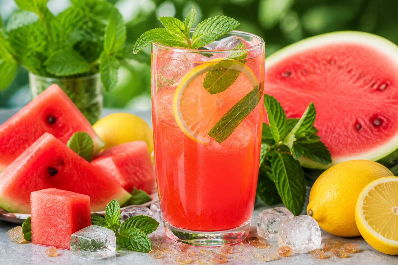 Recette de jus de pastèque au citron et à la menthe