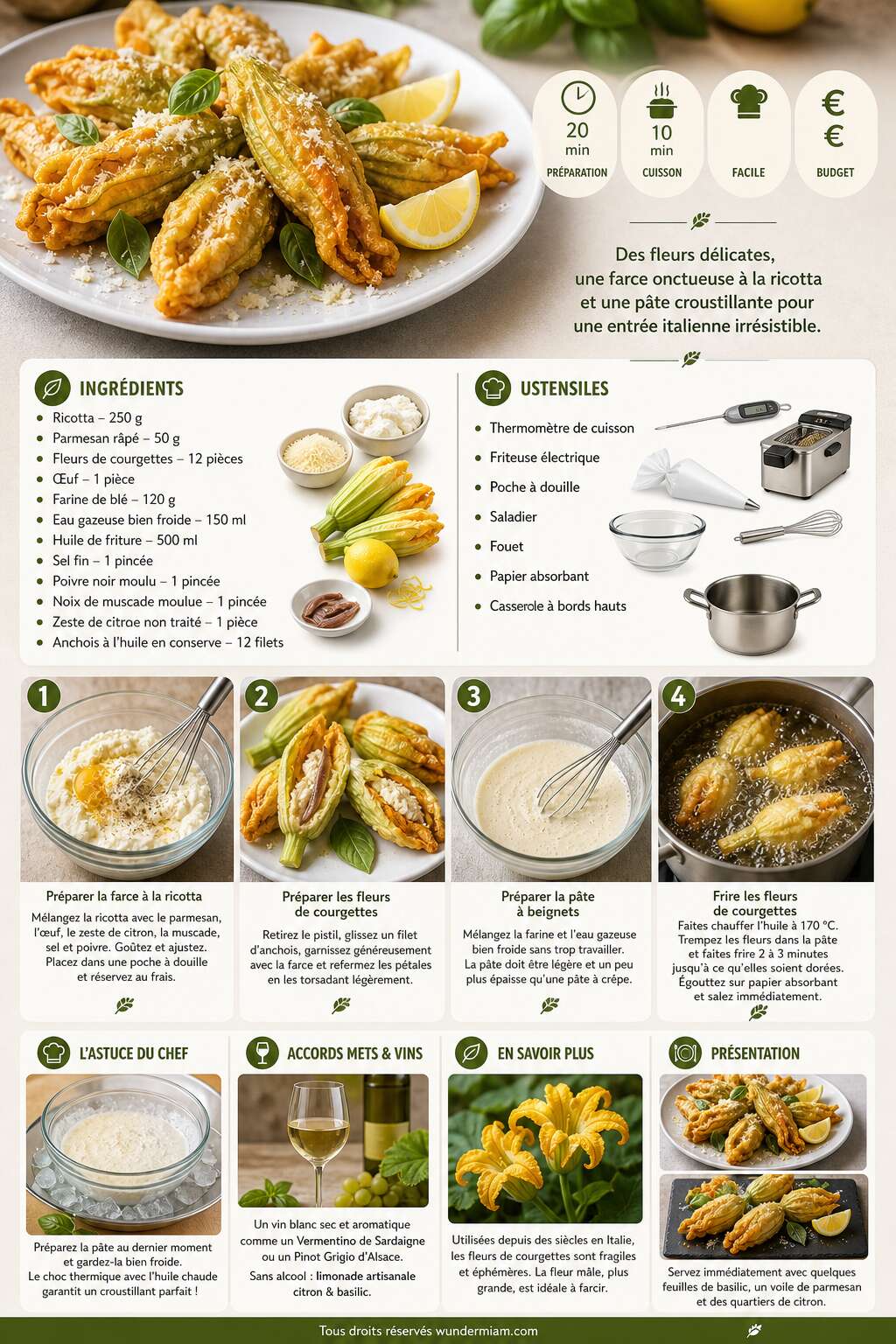 Fiche recette Recette de fleurs de courgettes farcies &agrave; la ricotta