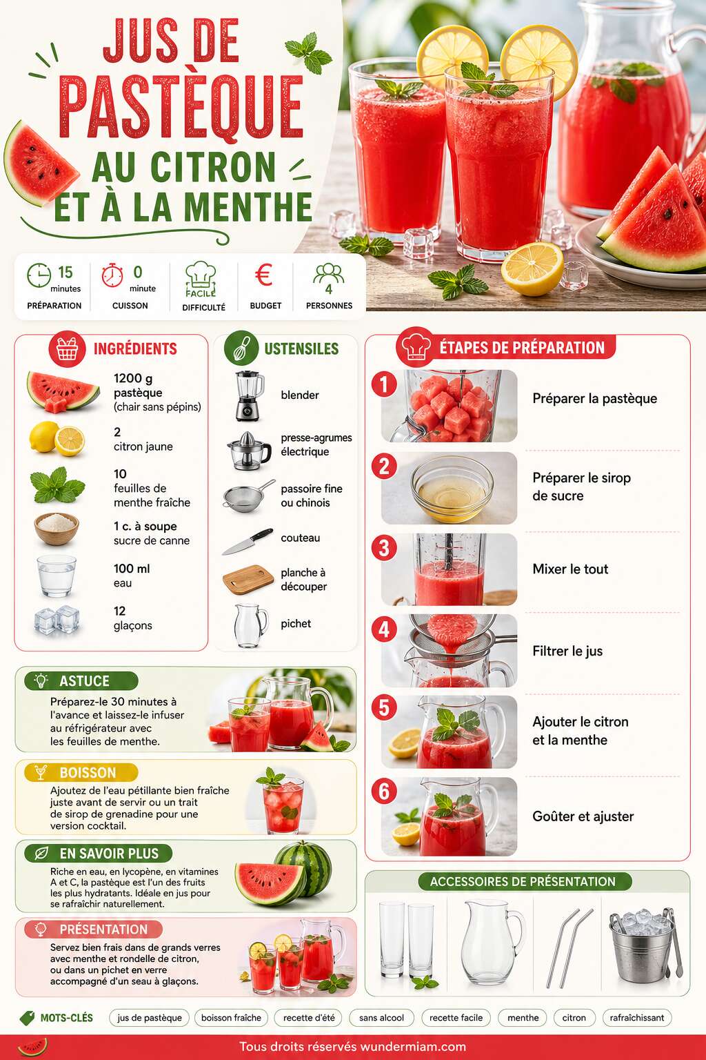 Fiche recette Recette de jus de past&egrave;que au citron et &agrave; la menthe