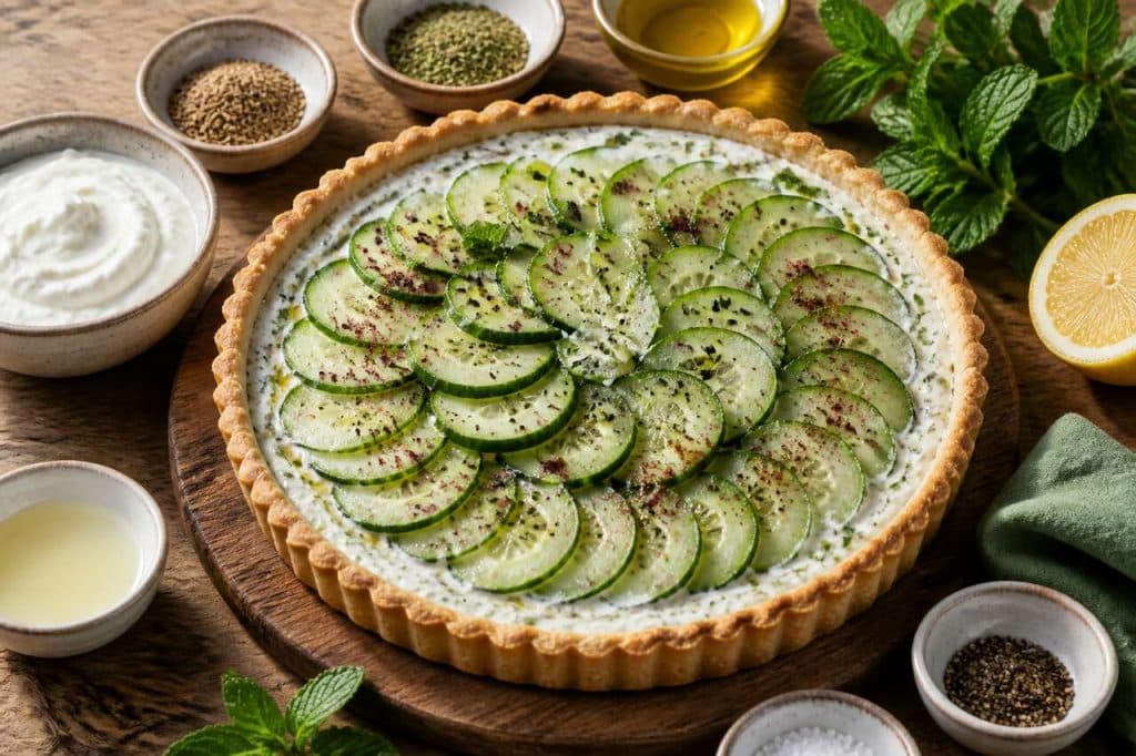 Recette de tarte au concombre et tzatziki fraîche et facile