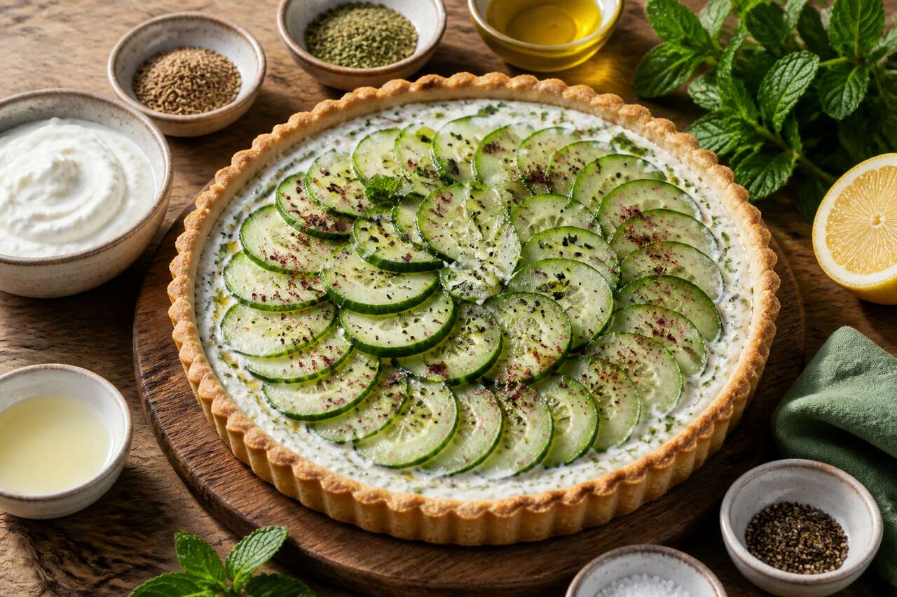 Recette de tarte au concombre et tzatziki fraîche et facile