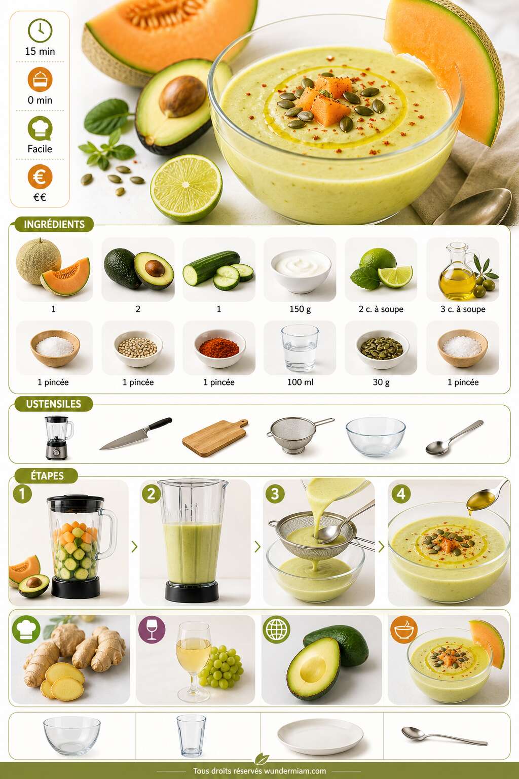 Fiche recette Recette de soupe glac&eacute;e au melon et avocat : fra&icirc;cheur garantie