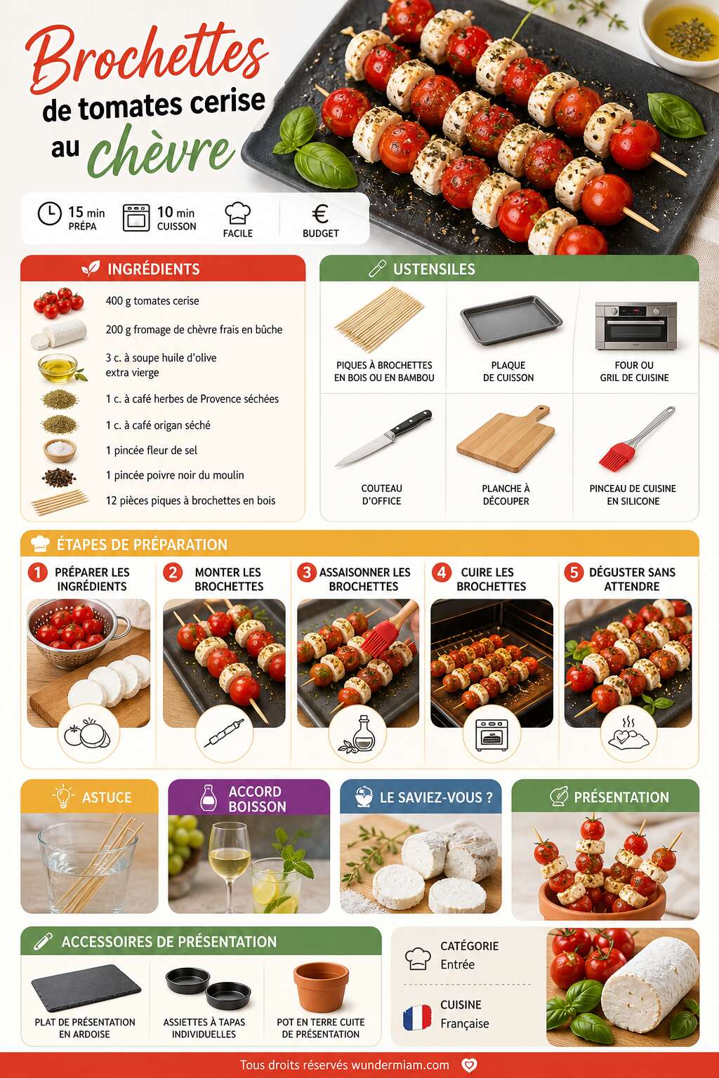 Fiche recette Recette facile de brochettes de tomates cerise au ch&egrave;vre