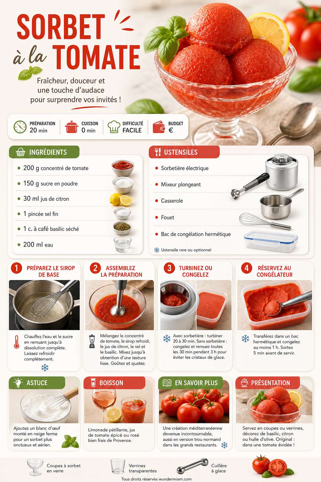 Fiche recette Recette facile de sorbet &agrave; la tomate maison