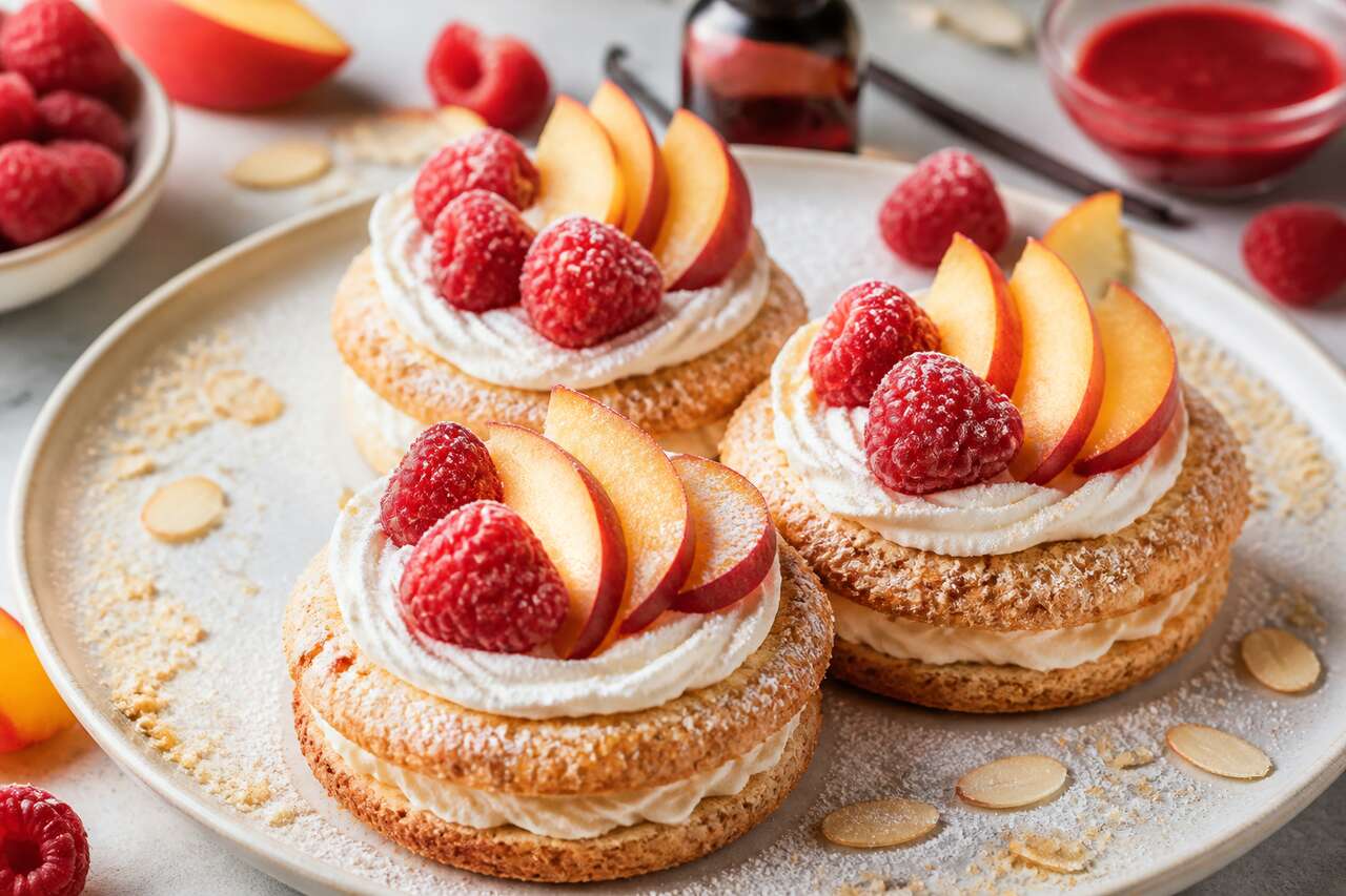 Recette de dacquoises aux framboises et nectarines