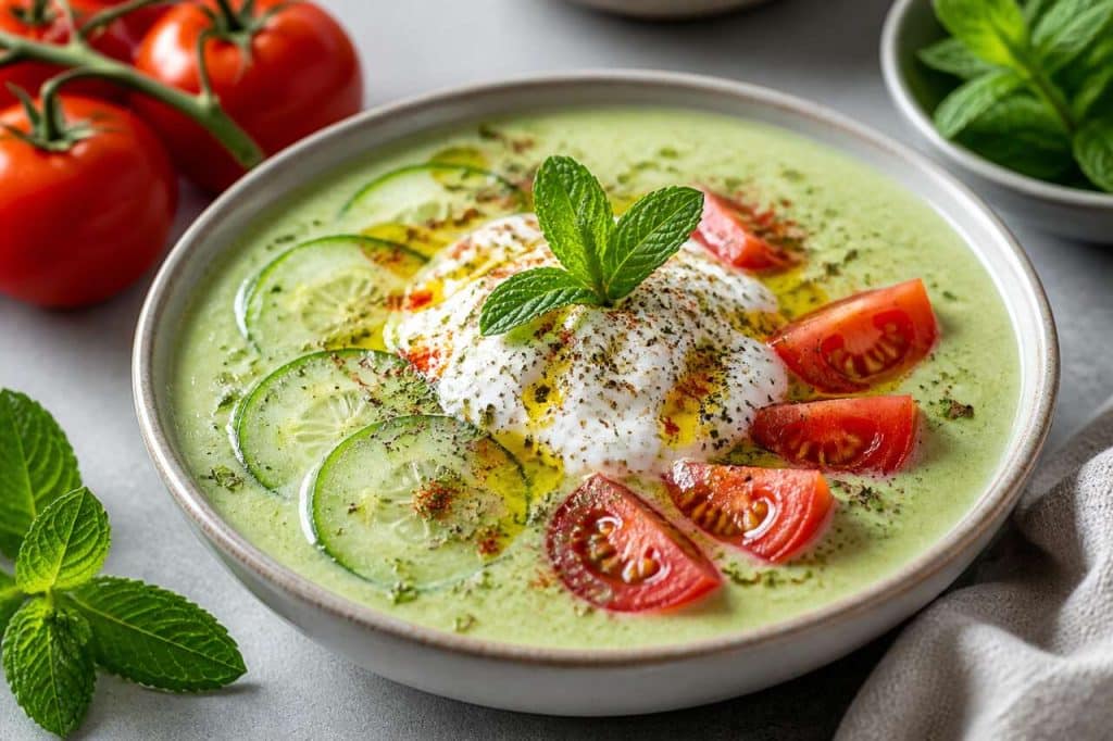 Recette de soupe de concombre et tomates au yaourt nature