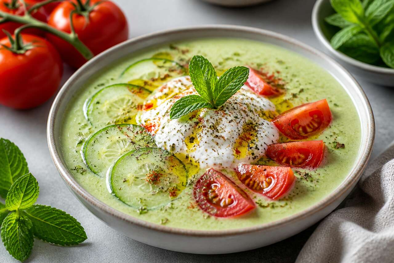 Recette de soupe de concombre et tomates au yaourt nature
