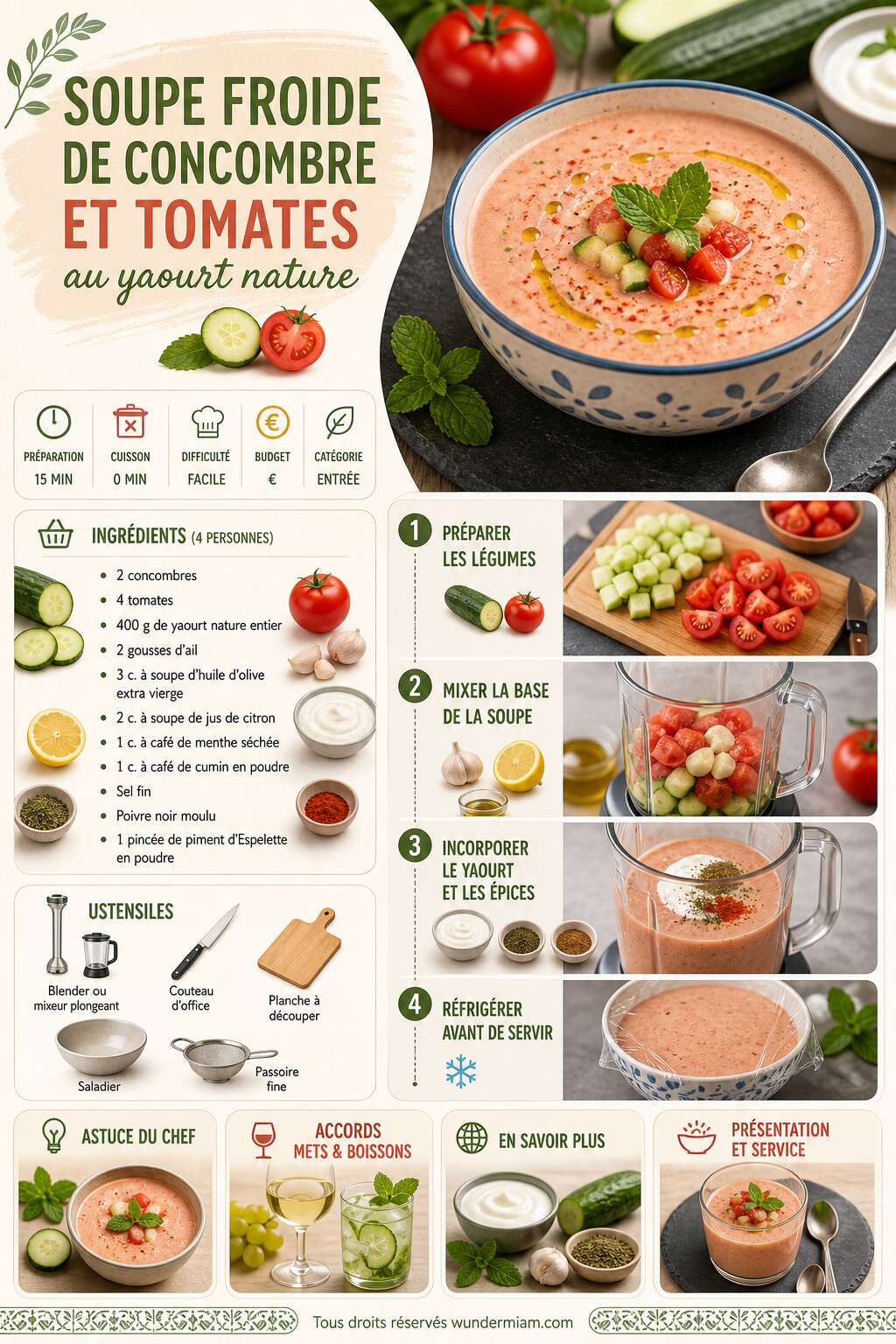 Fiche recette Recette de soupe de concombre et tomates au yaourt nature