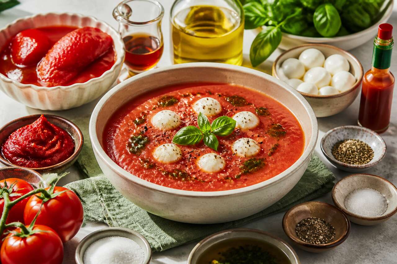Recette de gaspacho de tomates à la mozzarella