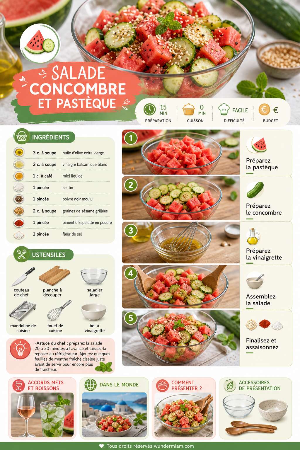 Fiche recette Recette facile de salade concombre et past&egrave;que