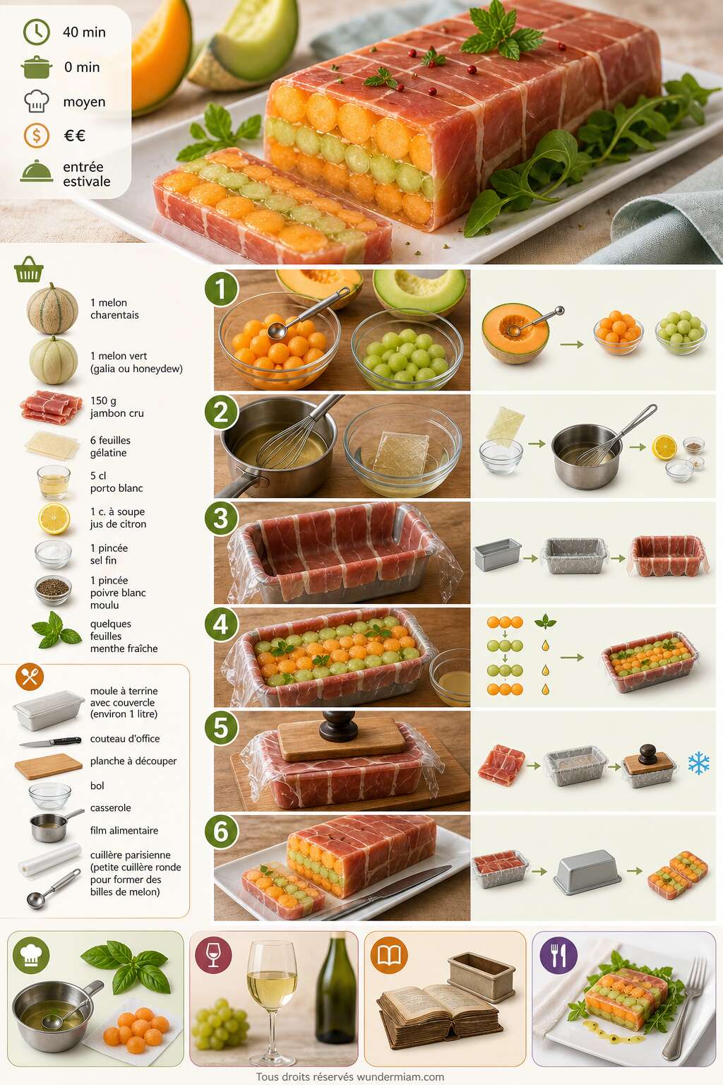 Fiche recette Recette de terrine aux deux melons et au jambon cru