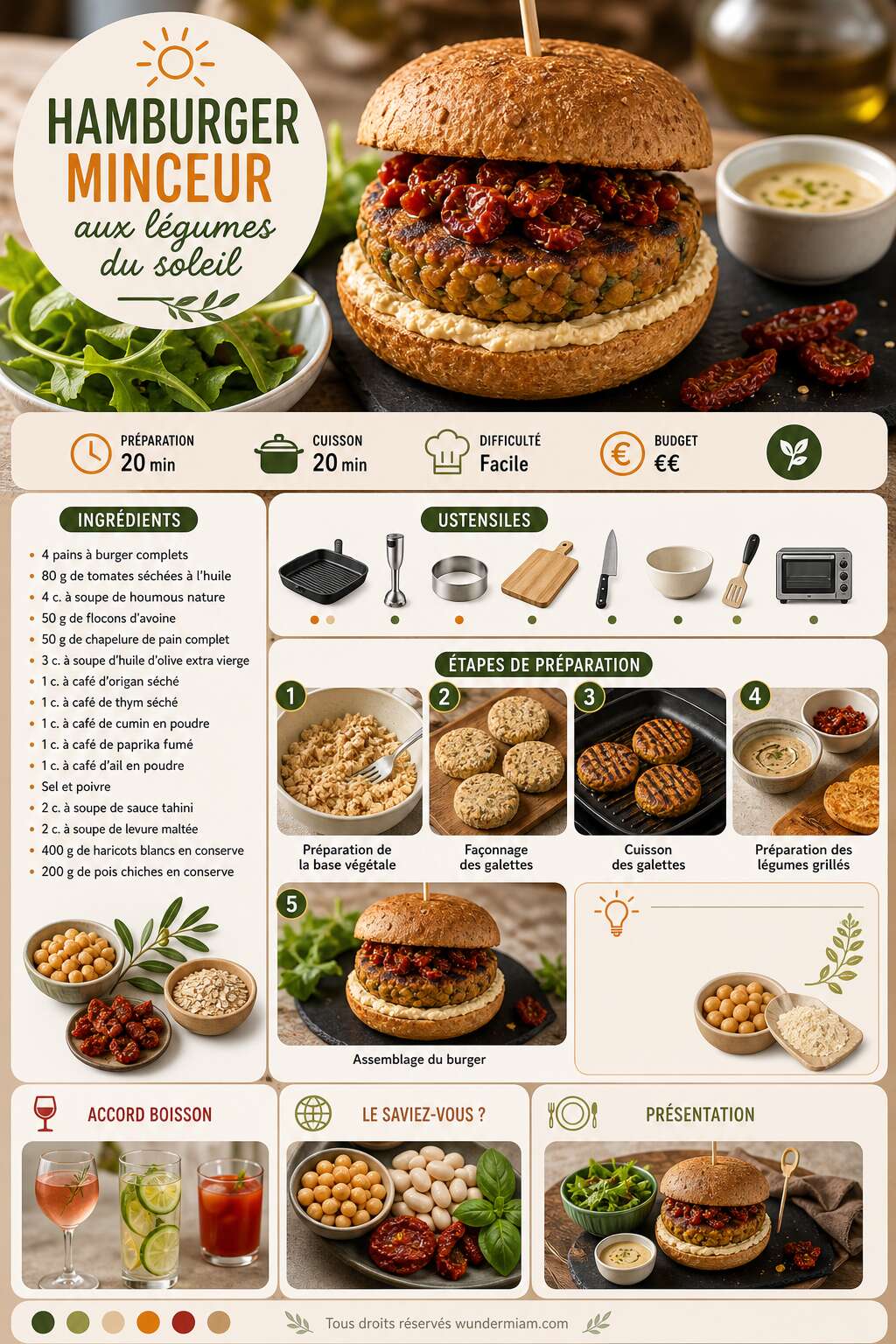 Fiche recette Recette de hamburger minceur aux l&eacute;gumes du soleil