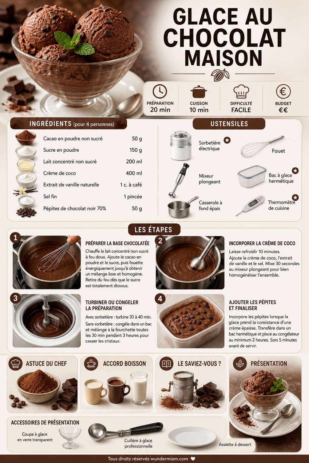 Fiche recette Recette de glace au chocolat maison
