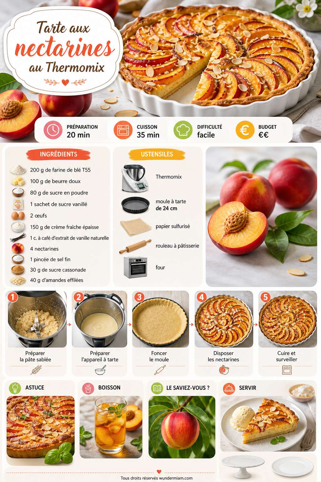 Fiche recette Recette de tarte aux nectarines au Thermomix Fiche recette Recette de tarte aux nectarines au Thermomix