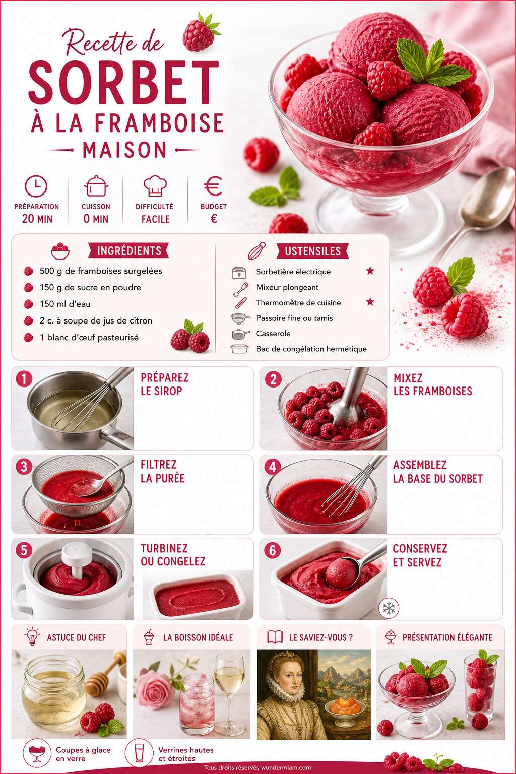 Fiche recette Recette de sorbet &agrave; la framboise maison