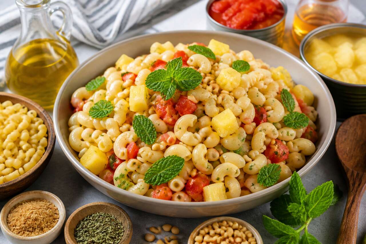 Salade de macaronis à la tomate, ananas et menthe : une recette fraîche et originale