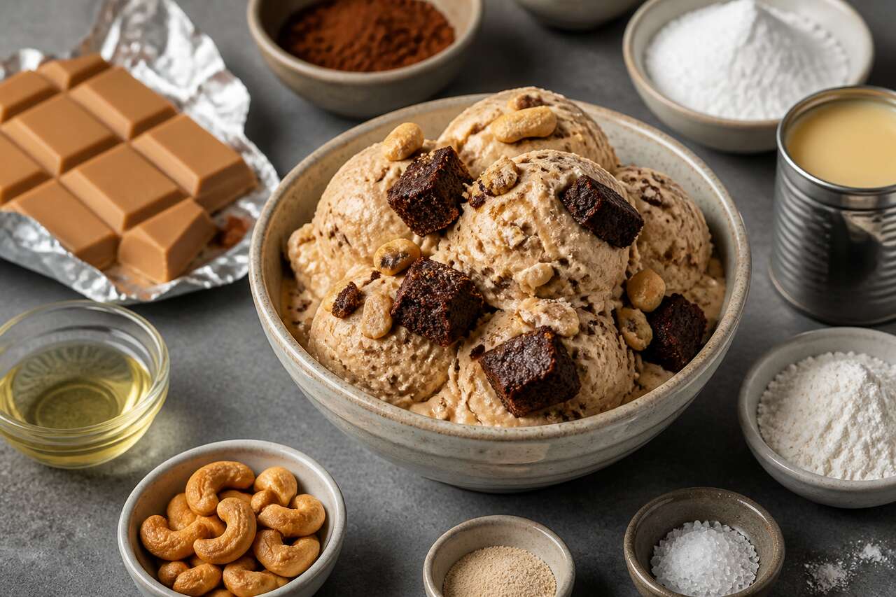 Recette de glace au Dulcey avec éclats de brownie