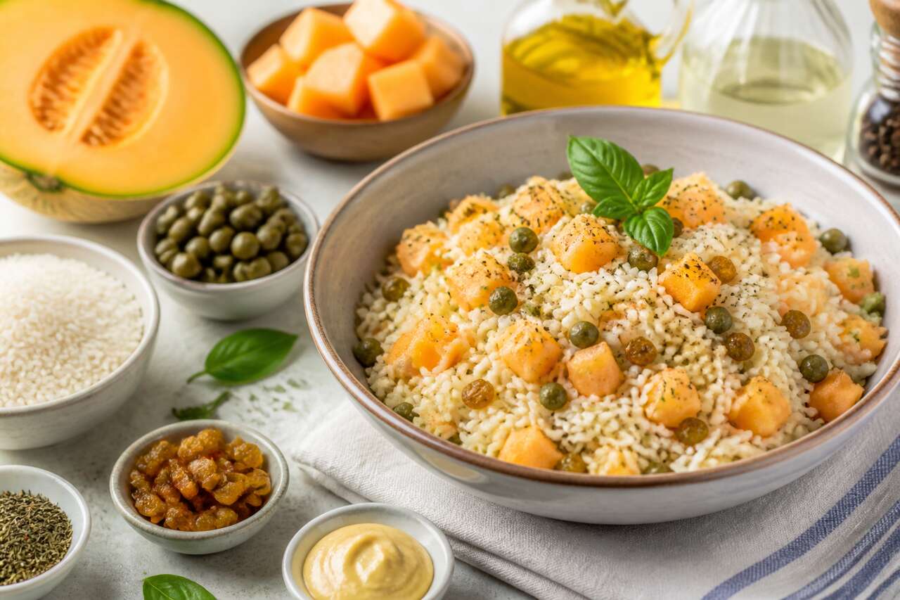 Recette de salade de riz express au melon et câpres