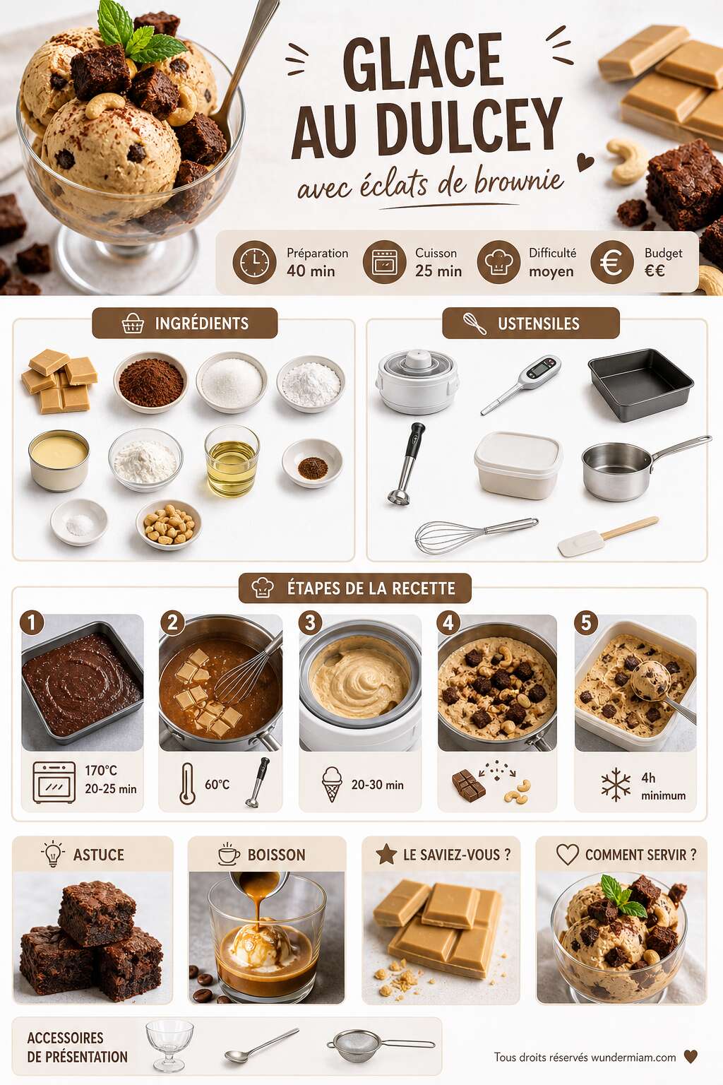 Fiche recette Recette de glace au Dulcey avec éclats de brownie Fiche recette Recette de glace au Dulcey avec éclats de brownie