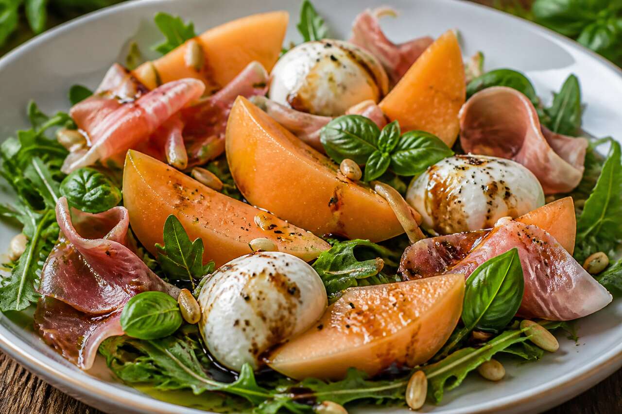 Recette de salade estivale au melon, prosciutto et mozzarella