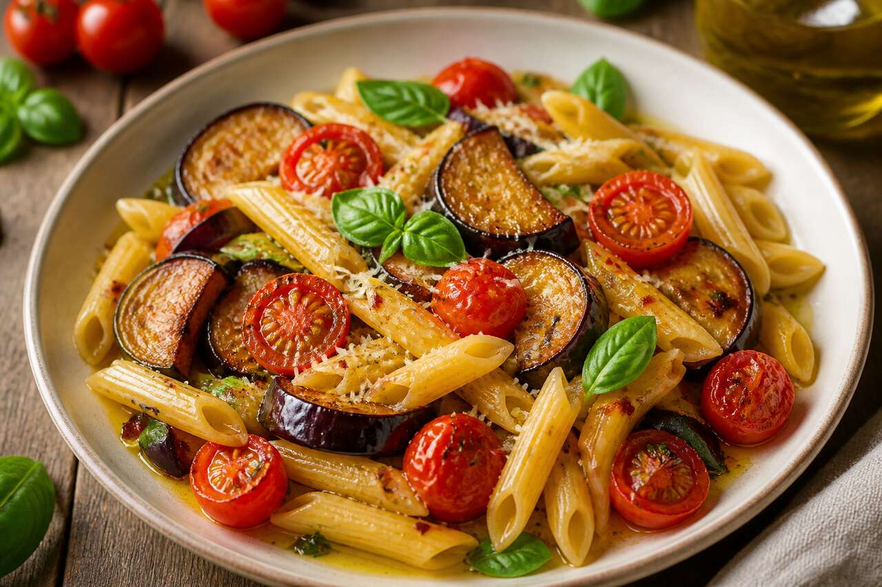 Recette de pennes aux aubergines et tomates cerises
