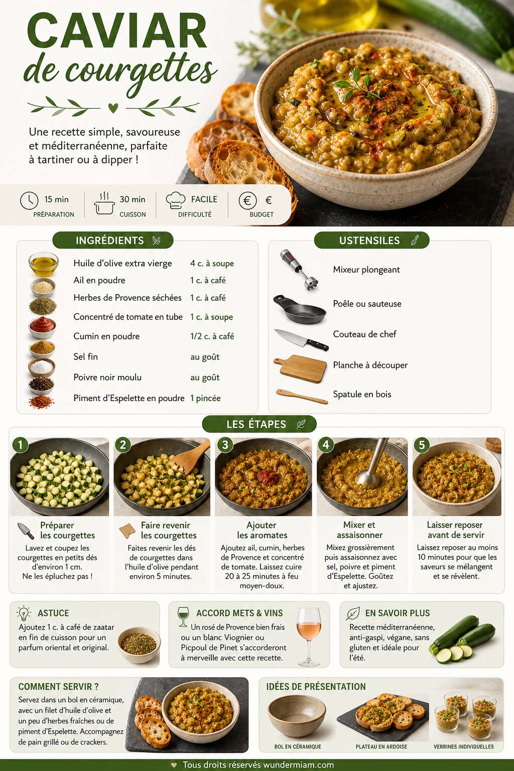 Fiche recette Recette facile de caviar de courgettes Fiche recette Recette facile de caviar de courgettes