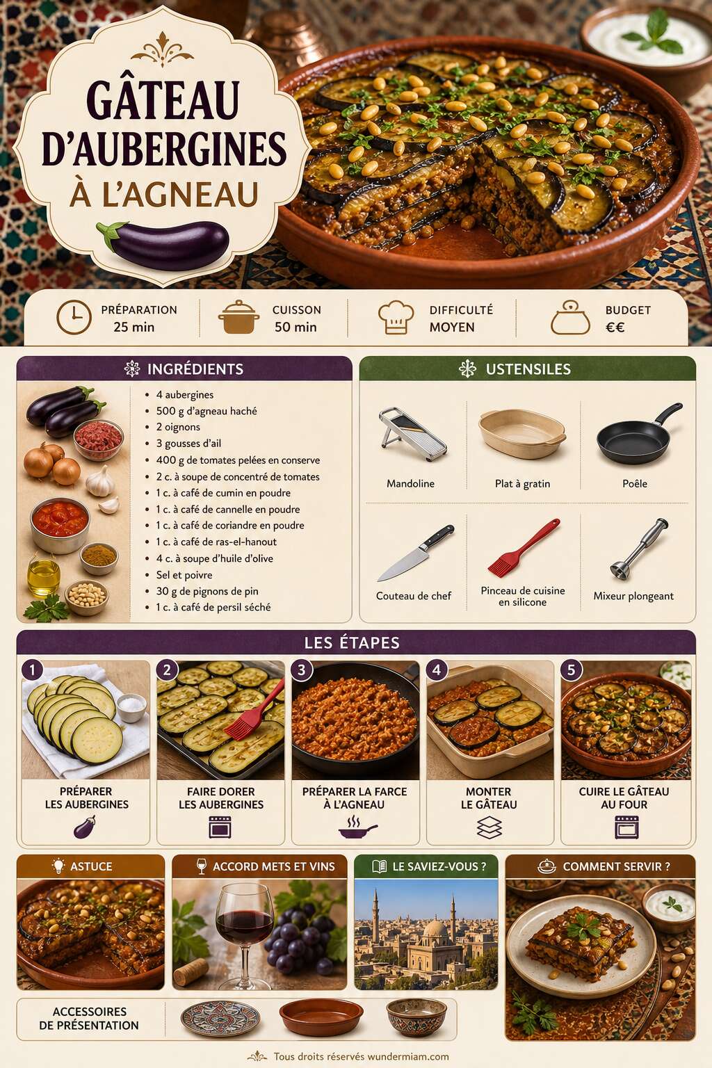 Fiche recette Recette du g&acirc;teau d'aubergines &agrave; l'agneau