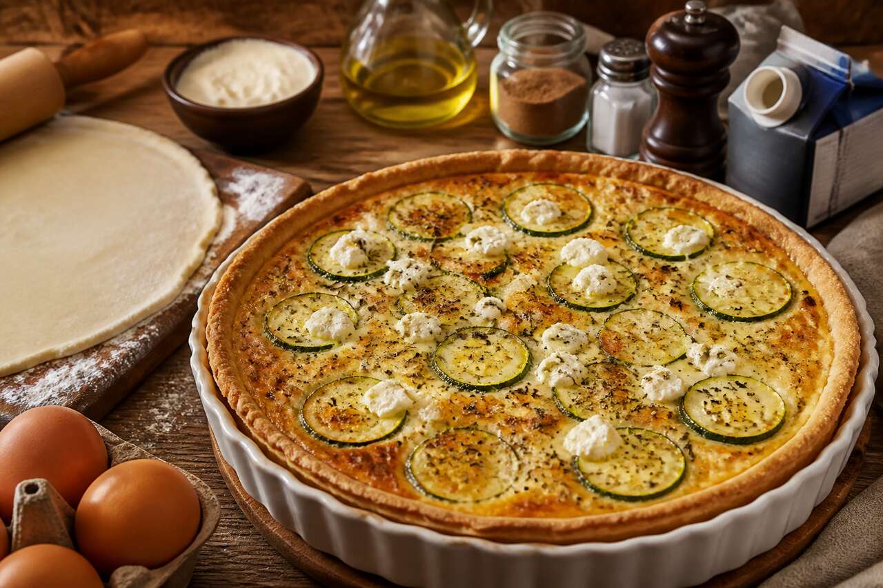Recette de quiche au fromage de chèvre et aux courgettes