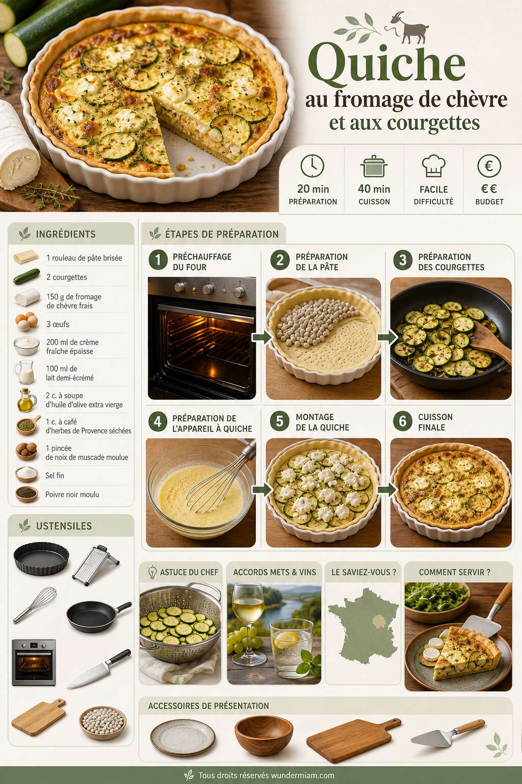 Fiche recette Recette de quiche au fromage de ch&egrave;vre et aux courgettes