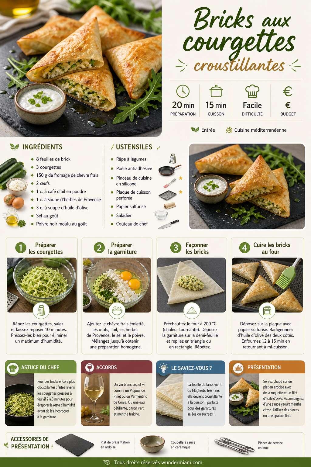 Fiche recette Recette facile de bricks aux courgettes croustillantes