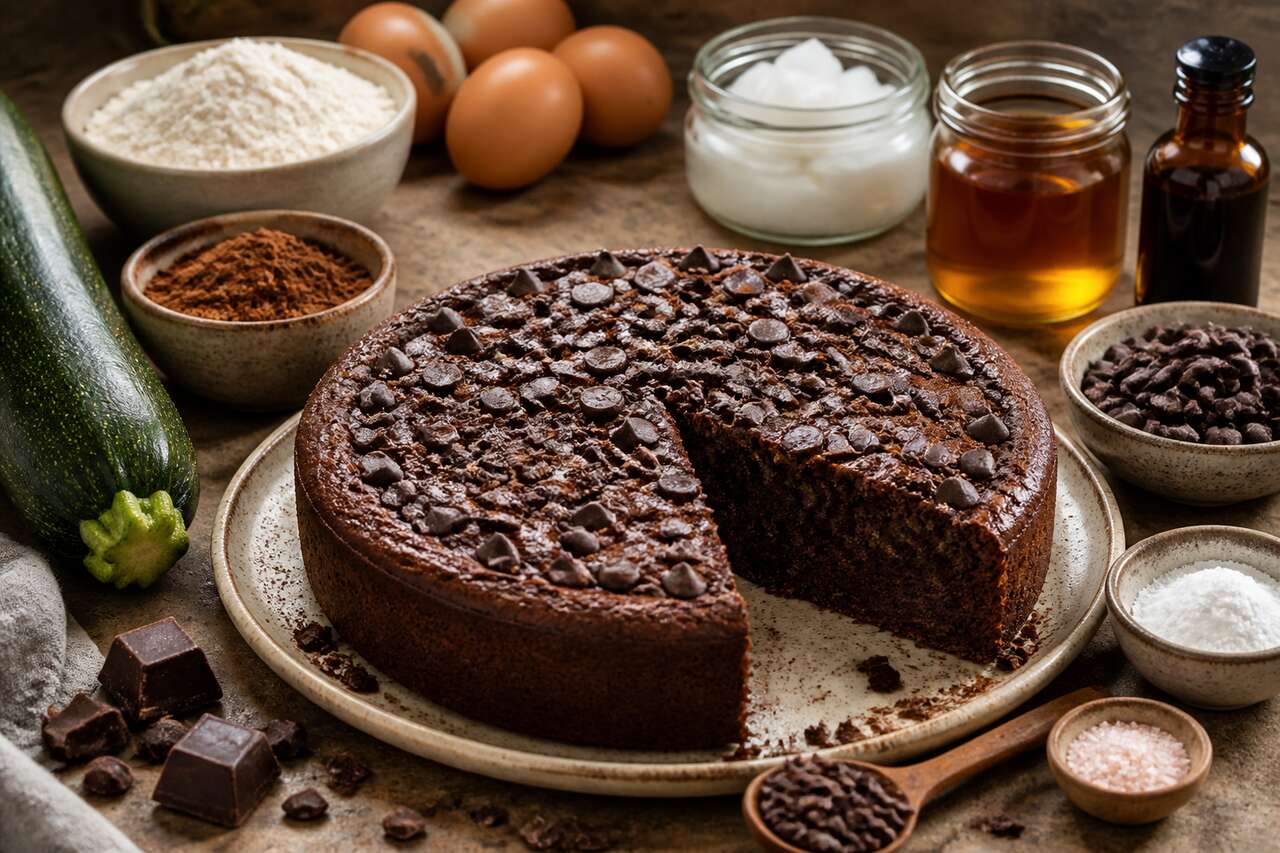 Recette du gâteau au chocolat sans sucre, sans beurre et sans gluten à la courgette