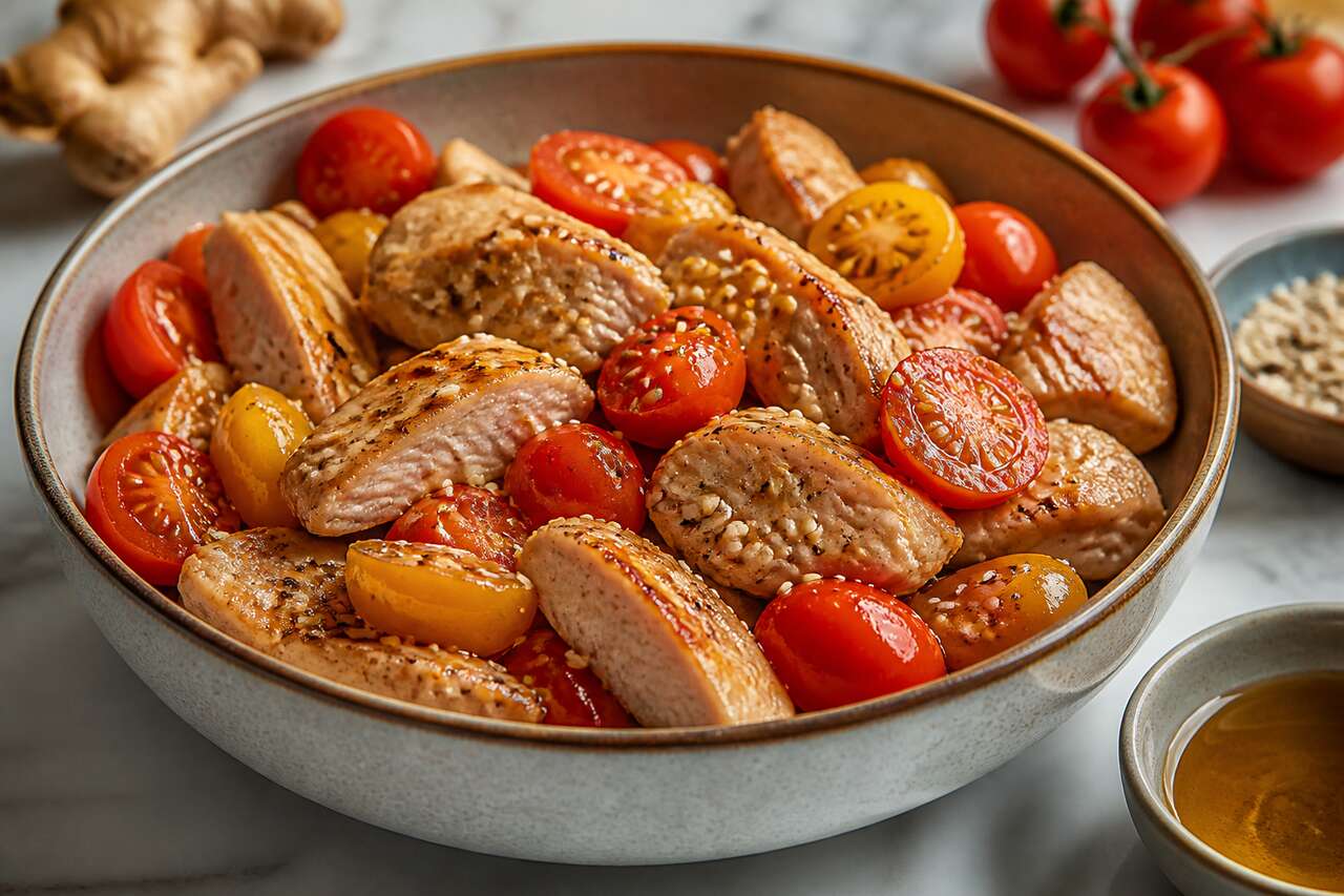 Recette de salade de tomates et poulet relevée au gingembre