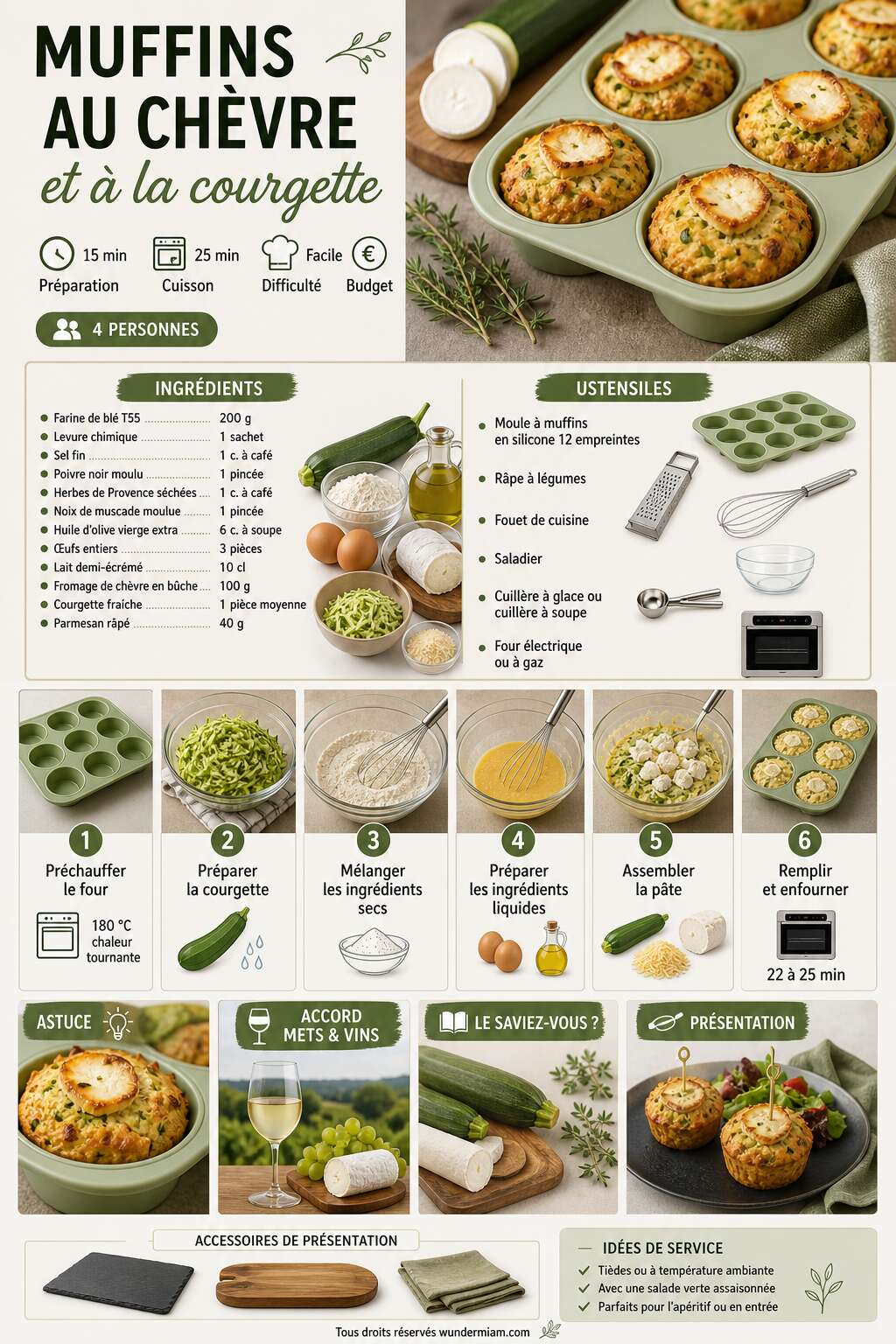 Fiche recette Recette facile de muffins au ch&egrave;vre et &agrave; la courgette