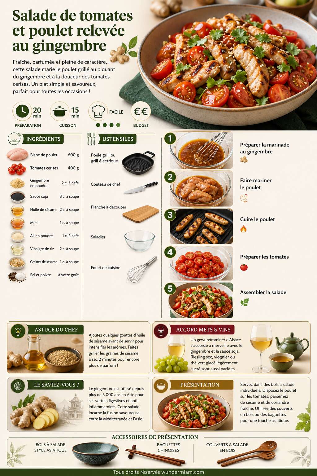 Fiche recette Recette de salade de tomates et poulet relev&eacute;e au gingembre