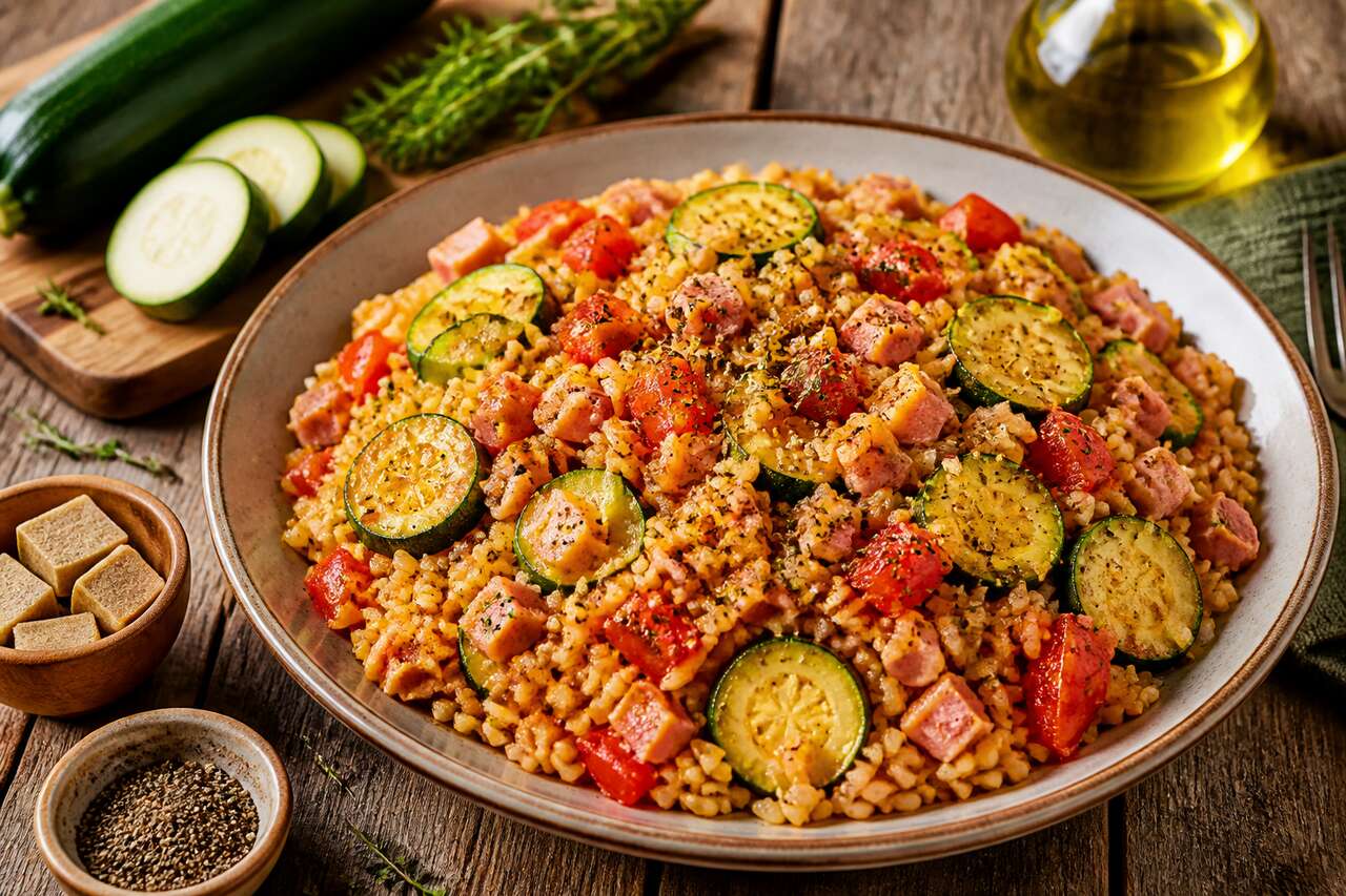 Poêlée de riz aux courgettes, tomates et jambon : une recette simple et savoureuse