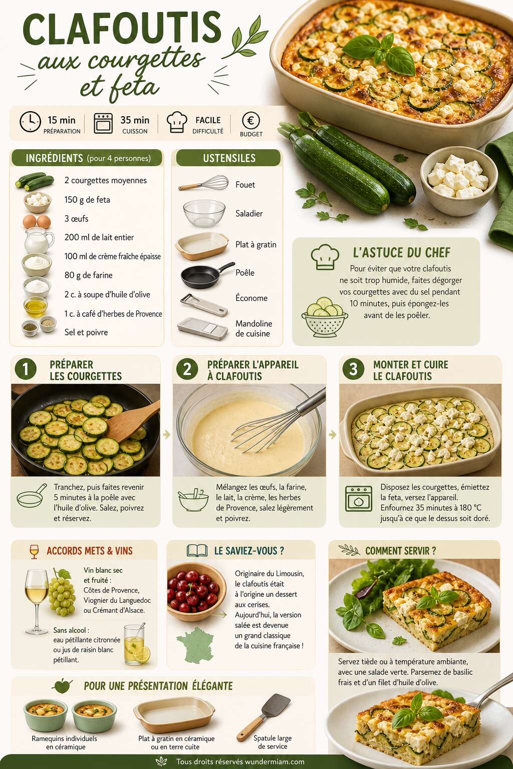 Fiche recette Recette de clafoutis simple aux courgettes et feta