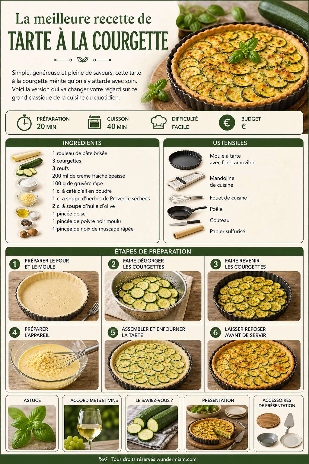 Fiche recette La meilleure recette de tarte &agrave; la courgette