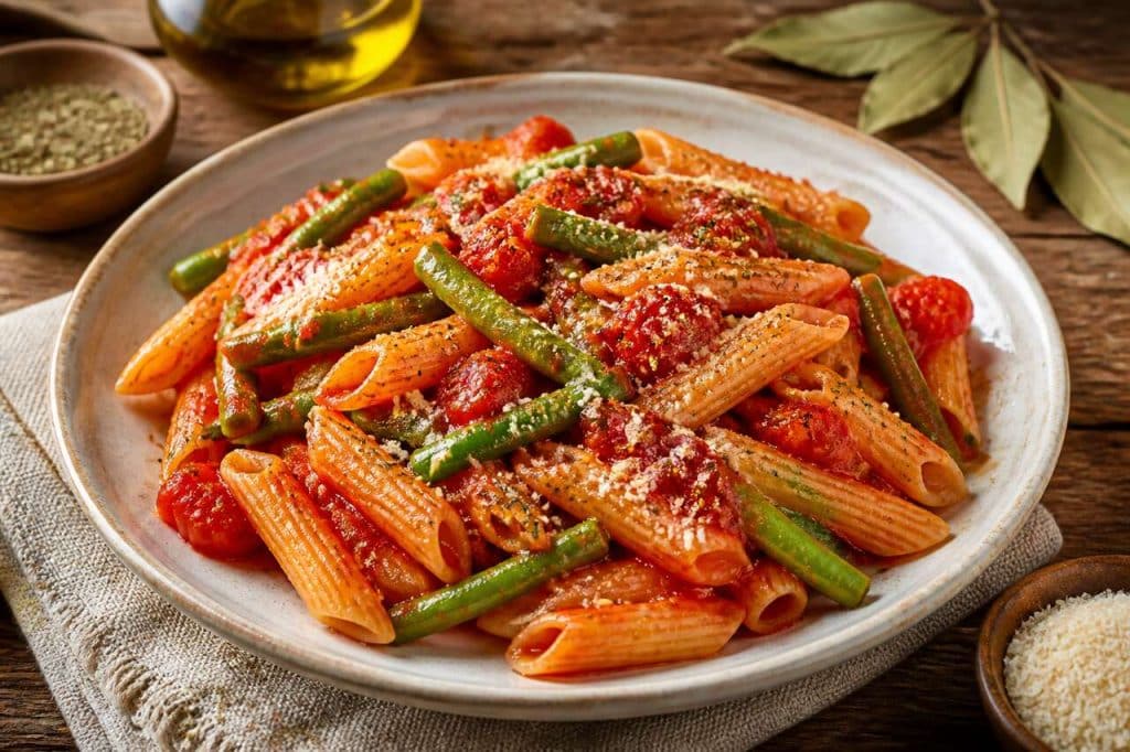 Pâtes aux haricots verts et sauce tomate : une recette simple et savoureuse