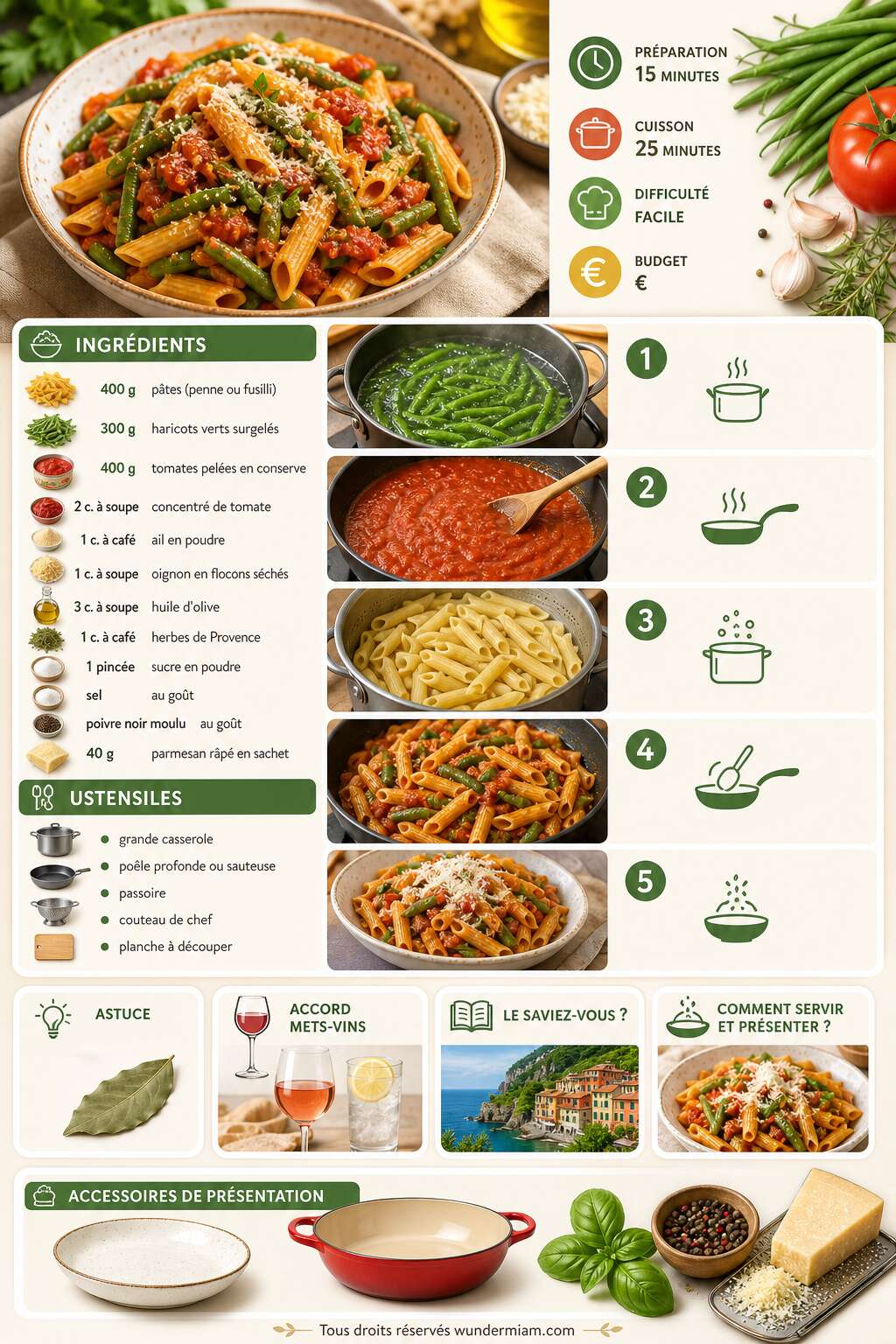 Fiche recette Pâtes aux haricots verts et sauce tomate : une recette simple et savoureuse Fiche recette Pâtes aux haricots verts et sauce tomate : une recette simple et savoureuse