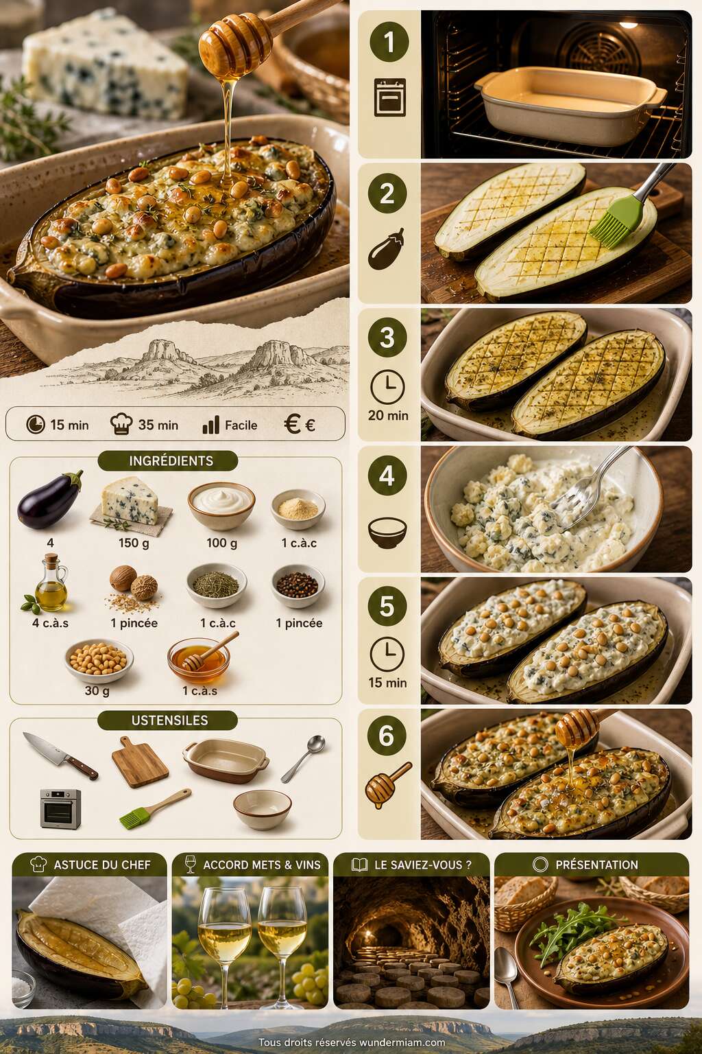 Fiche recette Recette d'aubergines des Causses au roquefort Fiche recette Recette d'aubergines des Causses au roquefort