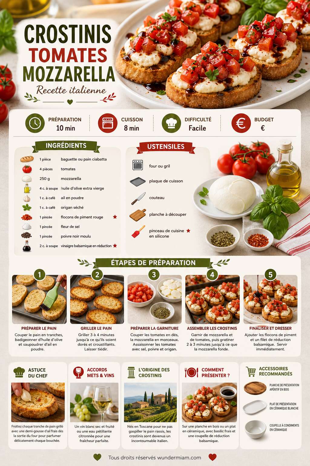 Fiche recette Recette facile de crostinis tomates mozzarella