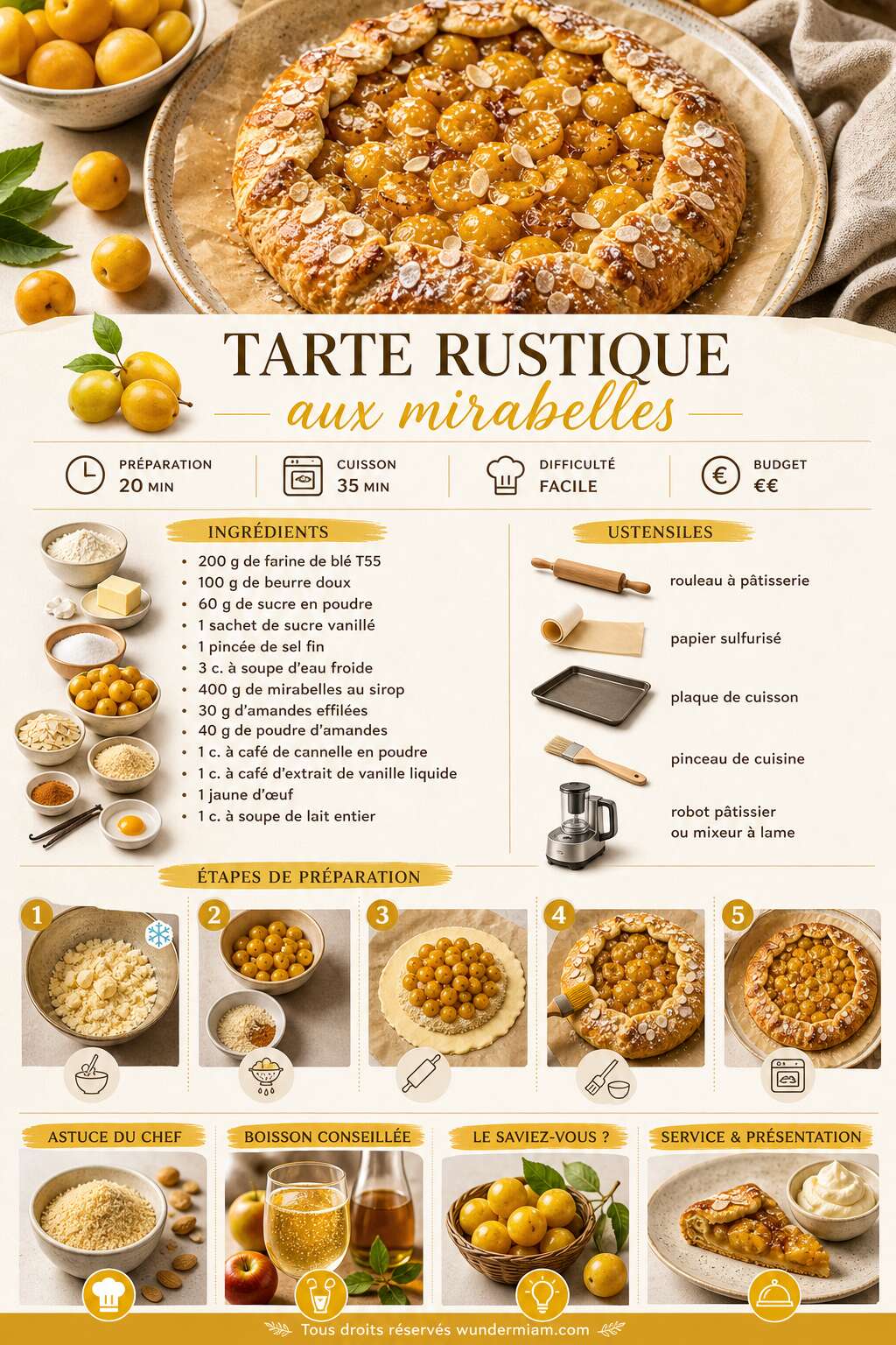 Fiche recette Recette de tarte rustique aux mirabelles