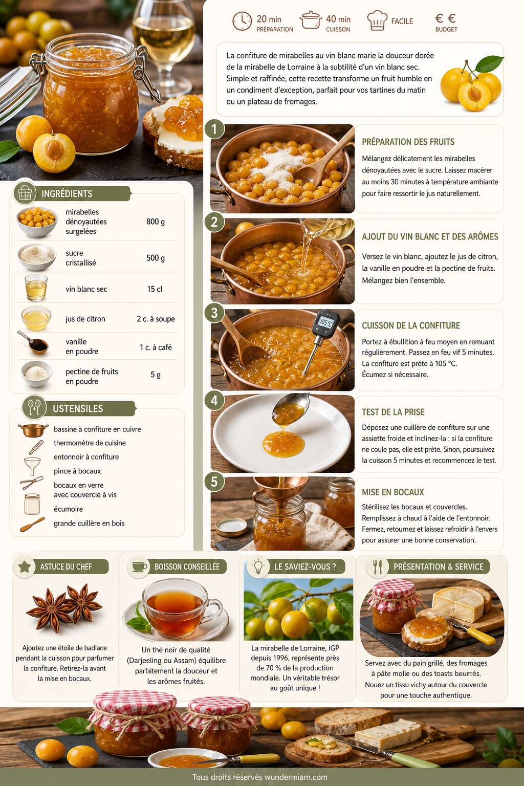 Fiche recette Recette de confiture de mirabelles au vin blanc Fiche recette Recette de confiture de mirabelles au vin blanc