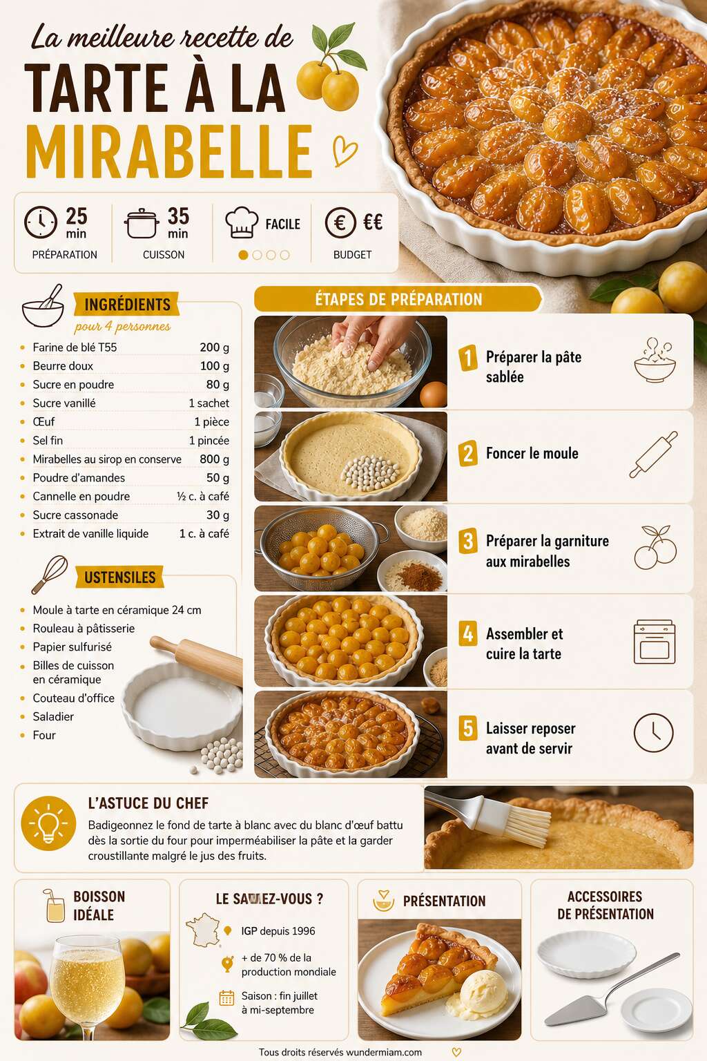 Fiche recette La meilleure recette de tarte à la mirabelle Fiche recette La meilleure recette de tarte à la mirabelle