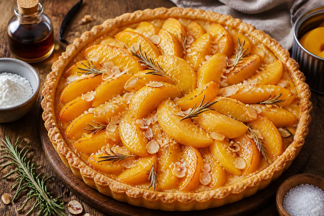 Recette de tarte aux pêches et au romarin