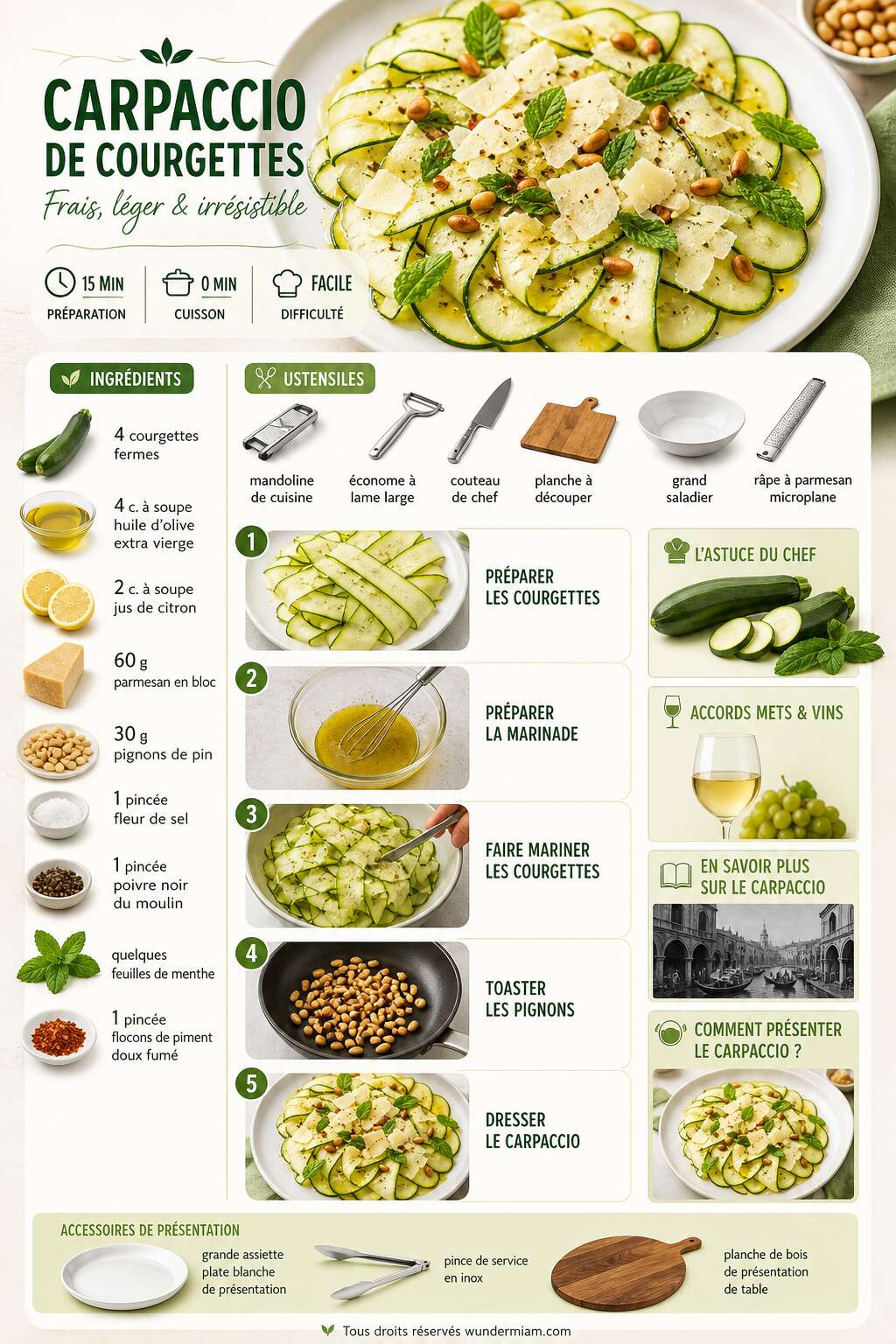 Fiche recette Recette facile de carpaccio de courgettes frais et savoureux