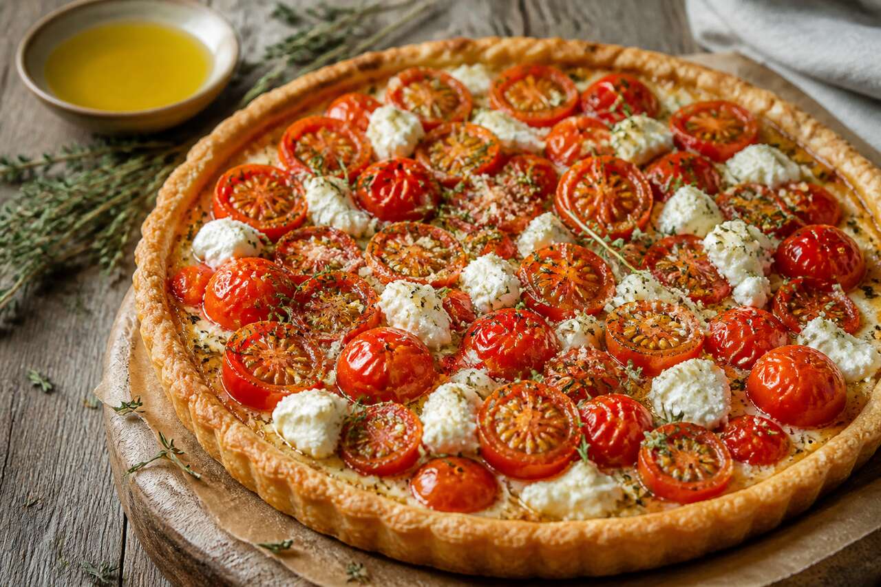 Tarte aux tomates cerises, ail et fines herbes : la recette facile et savoureuse