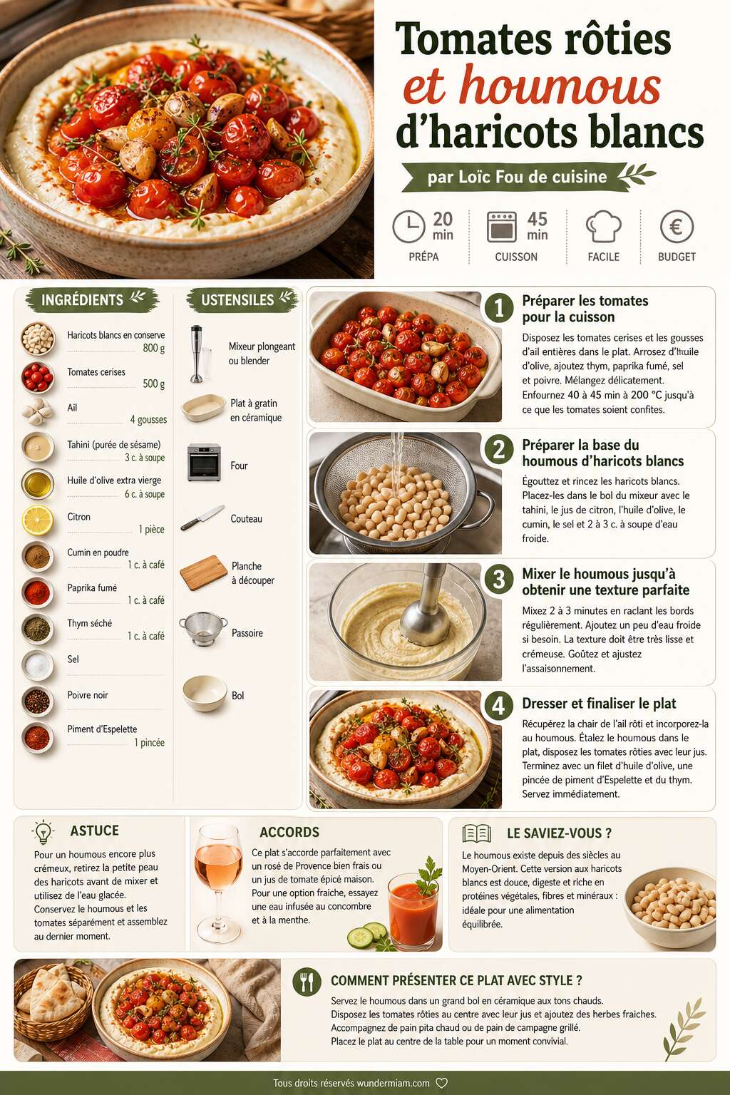 Fiche recette Recette de tomates rôties et houmous d'haricots blancs de Loïc Fou de cuisine Fiche recette Recette de tomates rôties et houmous d'haricots blancs de Loïc Fou de cuisine