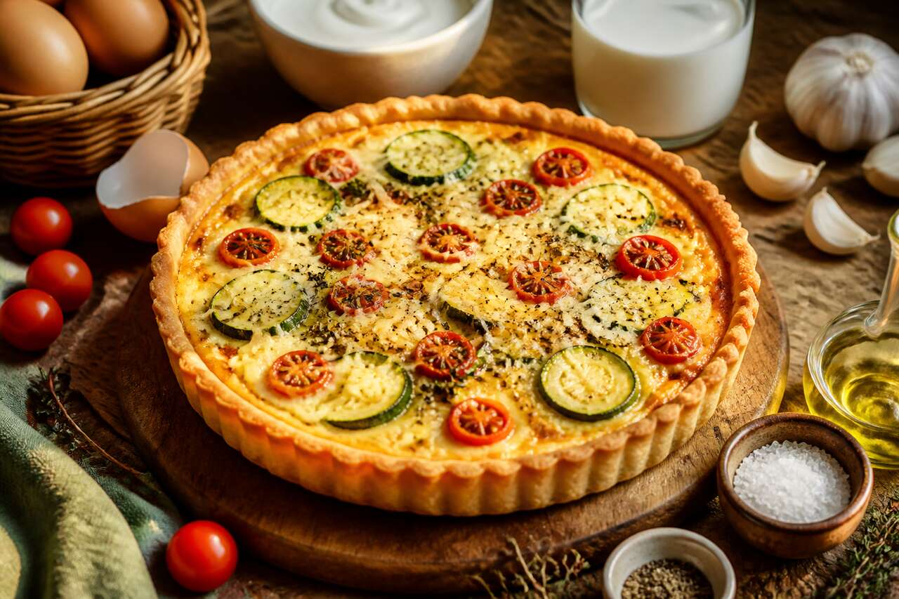 Recette de quiche légère aux courgettes et aux tomates cerises